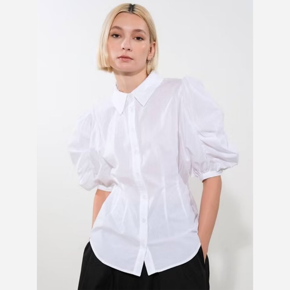 White Cotton Bishop Sleeve Blouse
